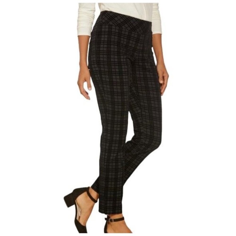 Soft Surroundings Velvet Plaid Elspeth Pans Size Medium Pull On Black